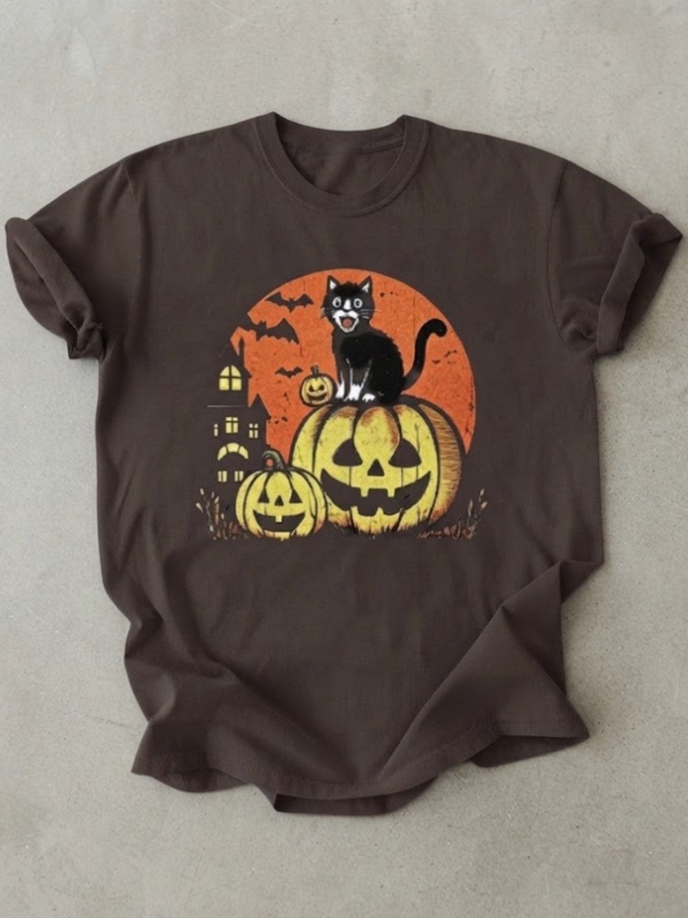 Cat Pumpkin Spooky Halloween Graphic Cotton Gildan T-Shirt
